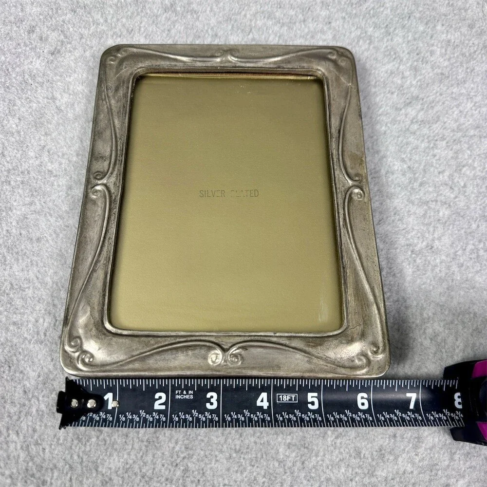 Vintage Art Nouveau Picture Frame Silver Ornate Scrollwork Easel Back